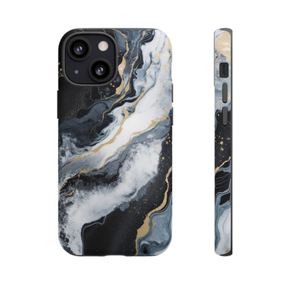 Celestial Marble Phone Case - Black &amp; Gold Swirl Design iPhone 13 Mini Matte