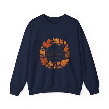 Cozy Book Lover Crewneck Sweatshirt - Fall Fashion Tea &amp; Books Apparel | Gift for Readers Navy
