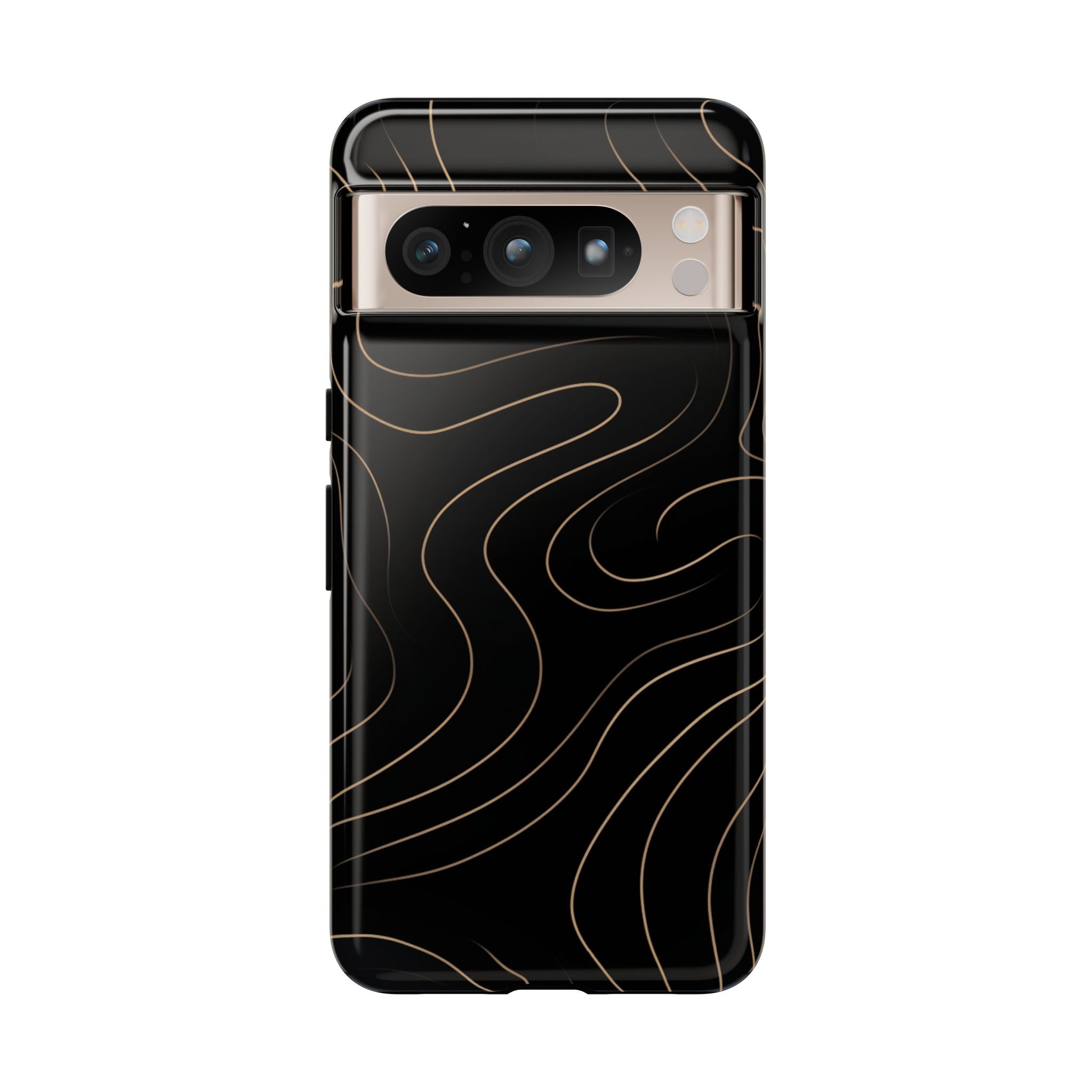 Noir Topograph - Black Minimalist Line Art Phone Case Google Pixel 8 Pro Glossy