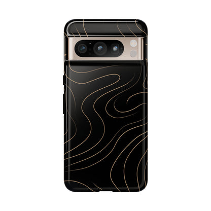 Noir Topograph - Black Minimalist Line Art Phone Case Google Pixel 8 Pro Glossy