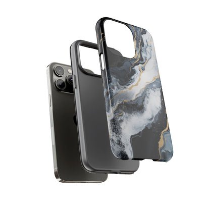 Celestial Marble Phone Case - Black &amp; Gold Swirl Design