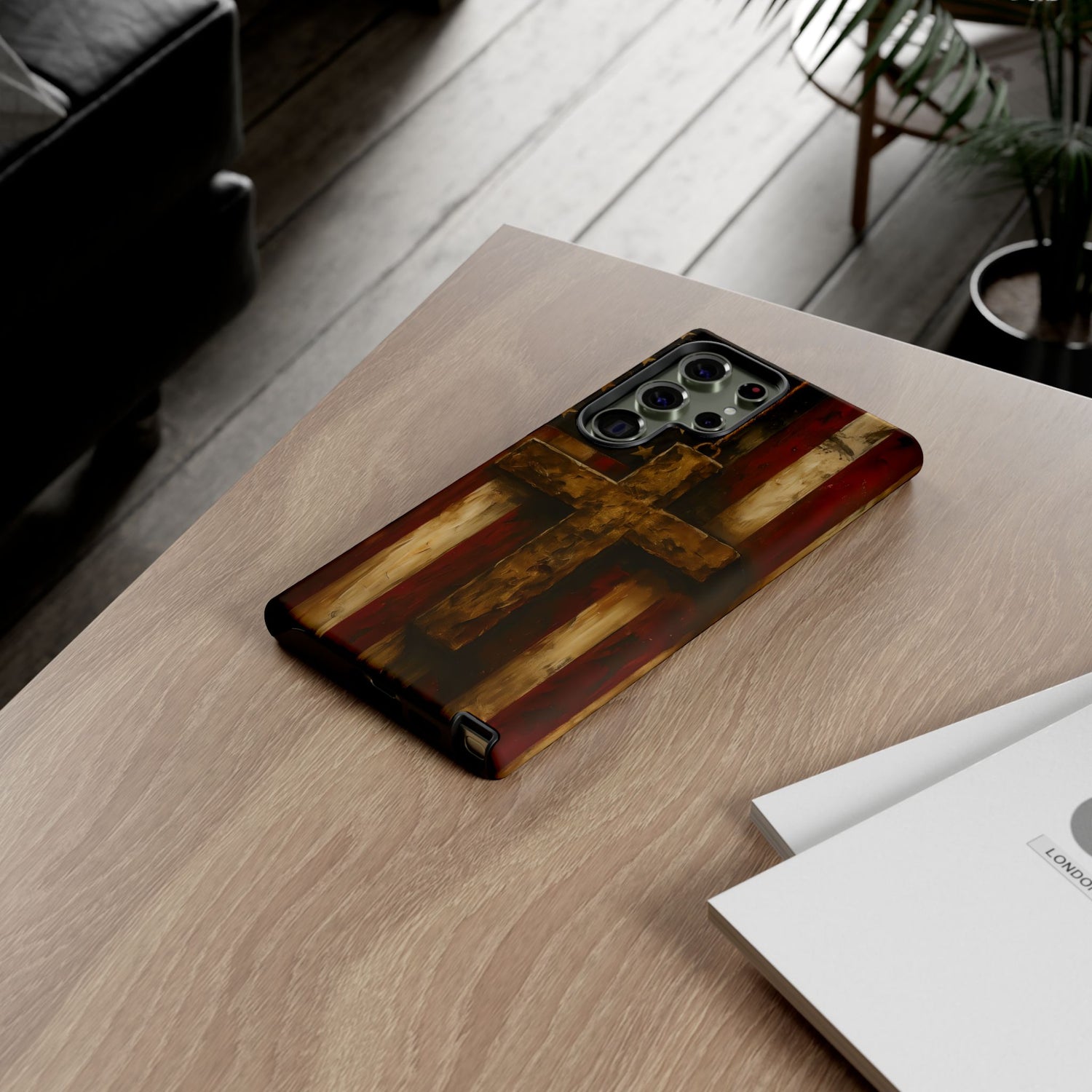 Forged in Faith Phone Case - Rustic Gold Cross &amp; American Flag | Patriotic Christian Case for iPhone, Samsung &amp; Pixel