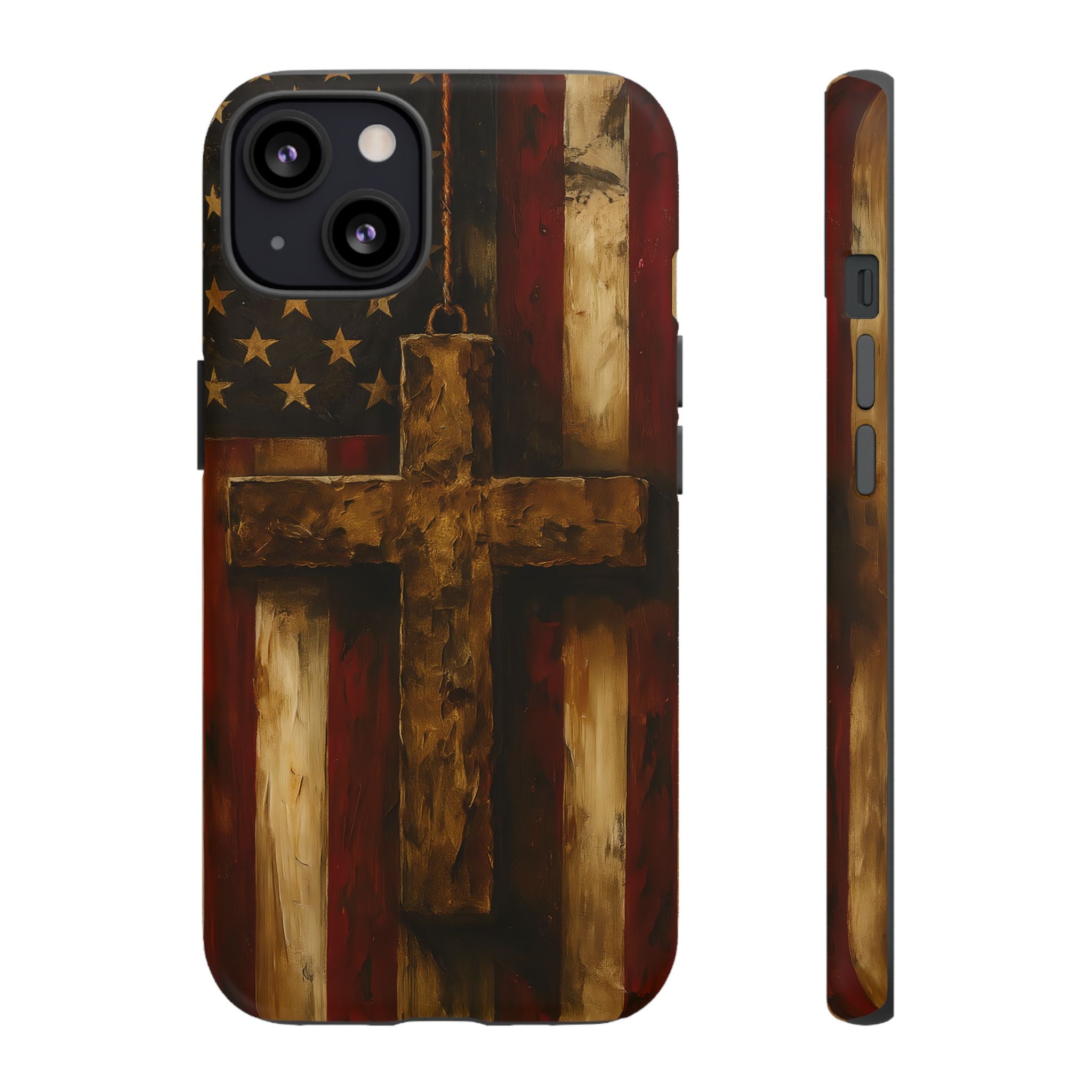Forged in Faith Phone Case - Rustic Gold Cross &amp; American Flag | Patriotic Christian Case for iPhone, Samsung &amp; Pixel iPhone 13 Matte
