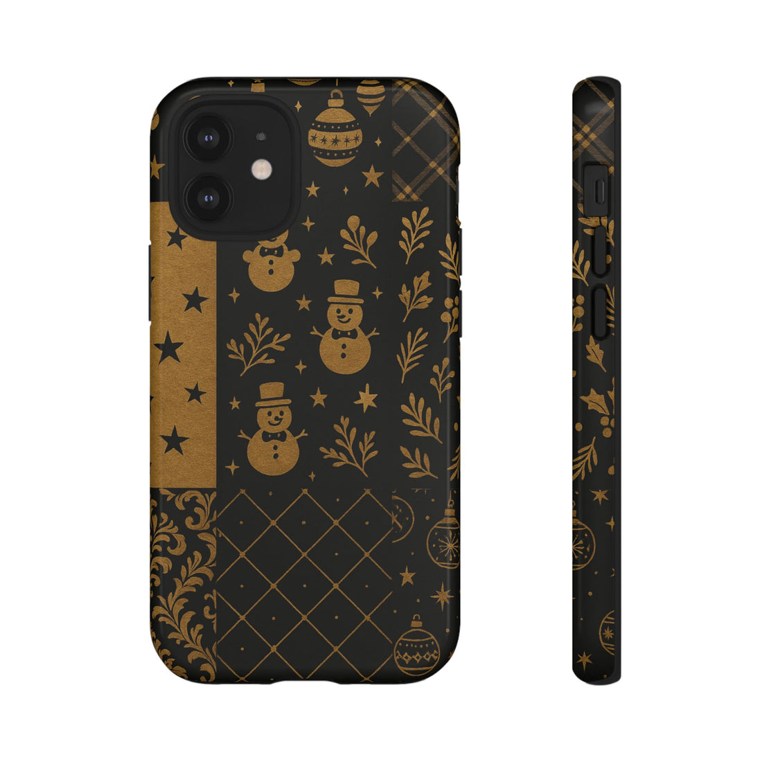 Black Festive Phone Case | Christmas Gift | Holiday Decor | Snowman Design | Tough Cases | Winter Celebration iPhone 12 Mini Glossy