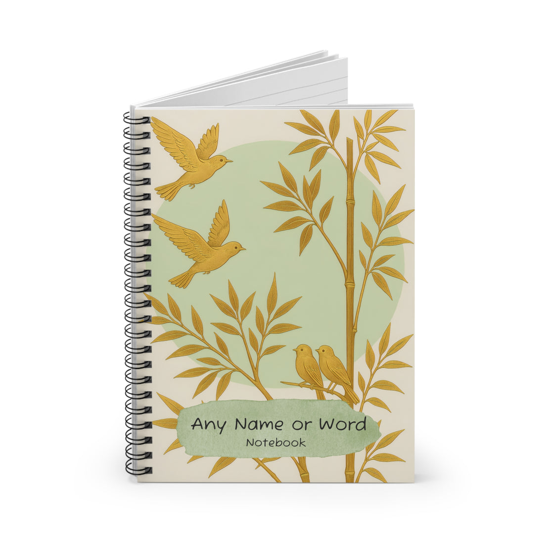 Luxury Green & Gold Bird Journal - Personalised 6x8 A5 Notebook