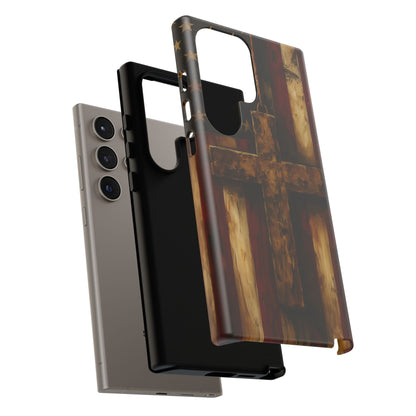 Forged in Faith Phone Case - Rustic Gold Cross &amp; American Flag | Patriotic Christian Case for iPhone, Samsung &amp; Pixel