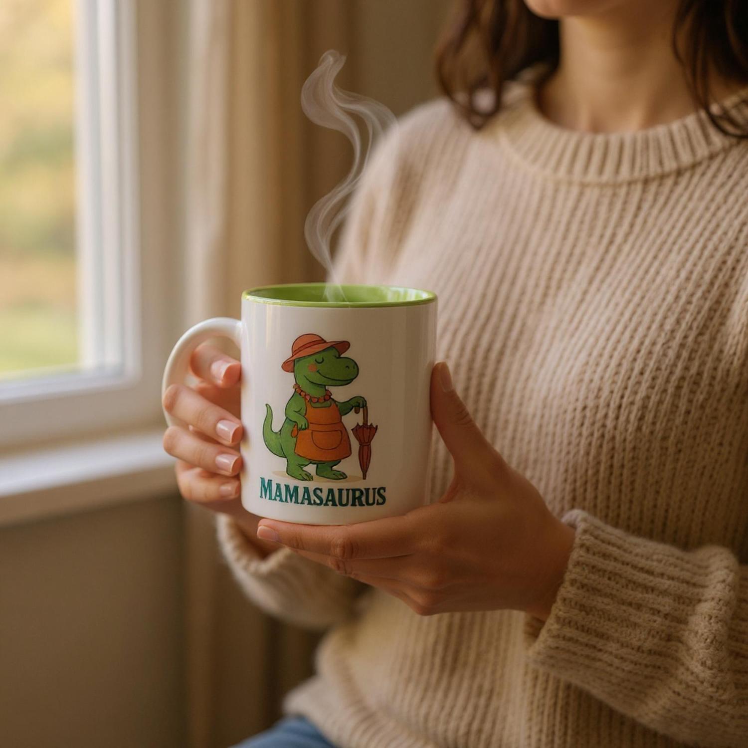 Mamasaurus Mug - Cute Dinosaur Coffee Cup - Perfect Gift for Moms