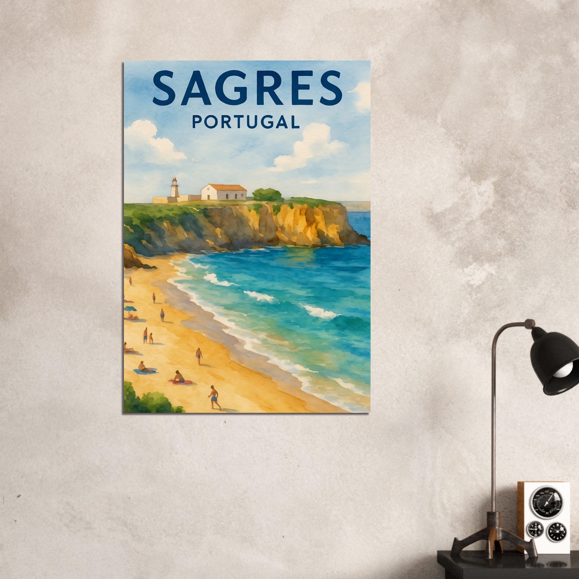 Sagres Portugal Beach Art Print – Coastal Watercolor Poster, Unframed Travel Wall Art in A3/A4 Sizes 70x100 cm 28x40″