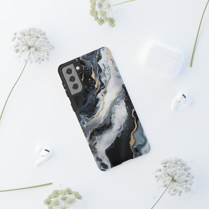 Celestial Marble Phone Case - Black &amp; Gold Swirl Design