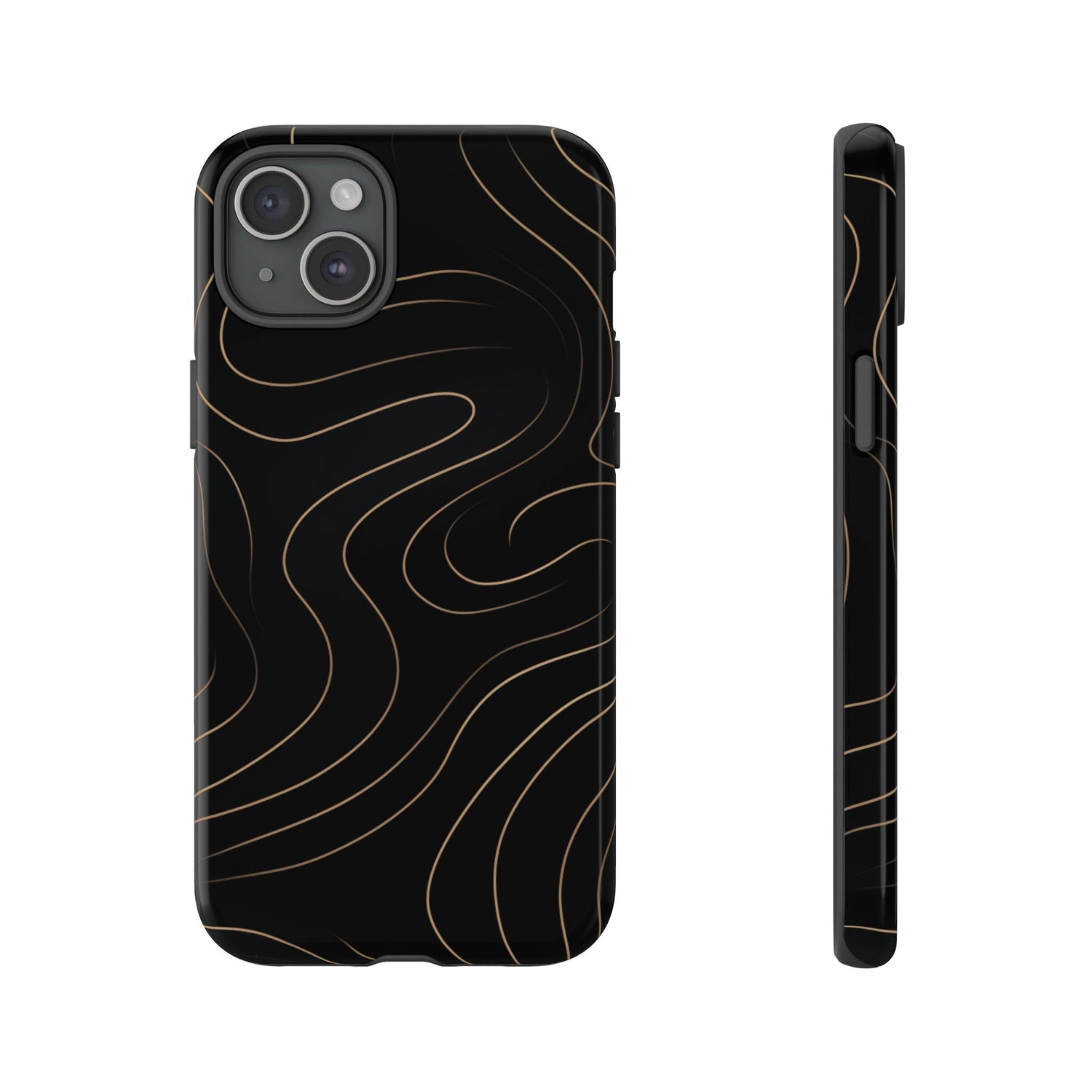 Noir Topograph - Black Minimalist Line Art Phone Case iPhone 15 Plus Glossy