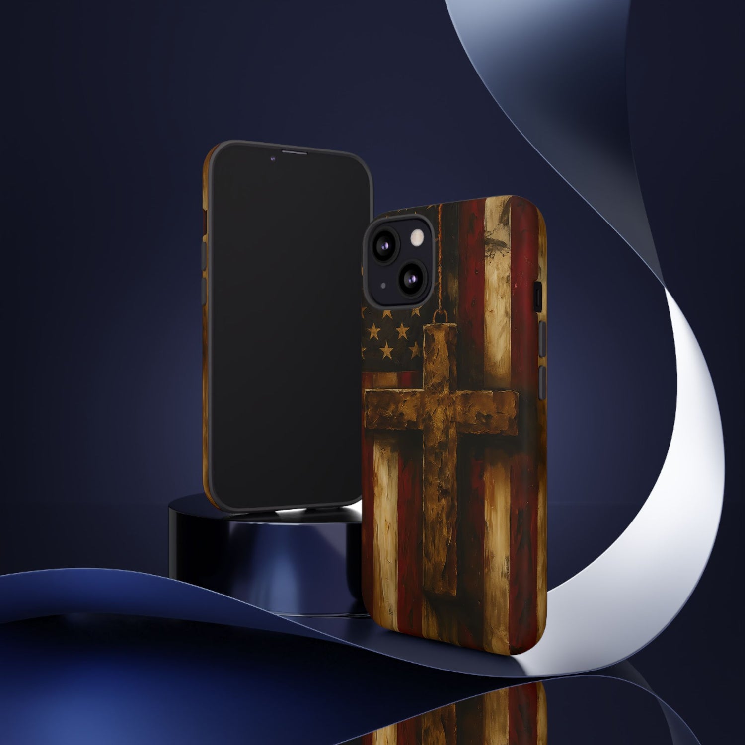 Forged in Faith Phone Case - Rustic Gold Cross &amp; American Flag | Patriotic Christian Case for iPhone, Samsung &amp; Pixel
