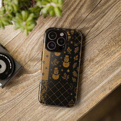 Black Festive Phone Case | Christmas Gift | Holiday Decor | Snowman Design | Tough Cases | Winter Celebration