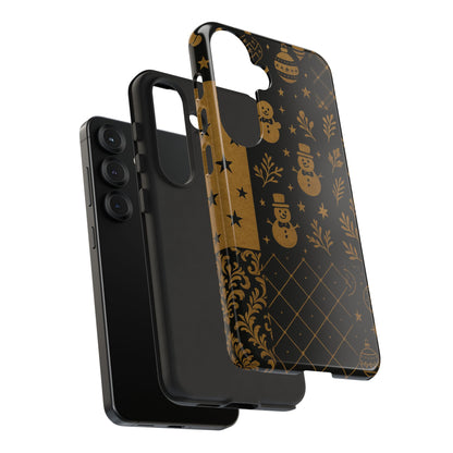 Black Festive Phone Case | Christmas Gift | Holiday Decor | Snowman Design | Tough Cases | Winter Celebration