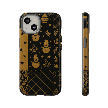 Black Festive Phone Case | Christmas Gift | Holiday Decor | Snowman Design | Tough Cases | Winter Celebration iPhone 14 Glossy