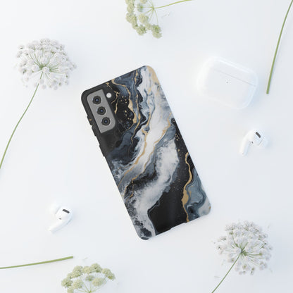 Celestial Marble Phone Case - Black &amp; Gold Swirl Design