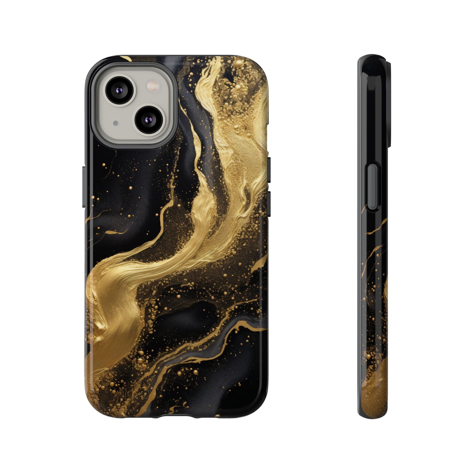 Golden Flow - Black &amp; Gold Marble Luxe Phone Case iPhone 14 Glossy