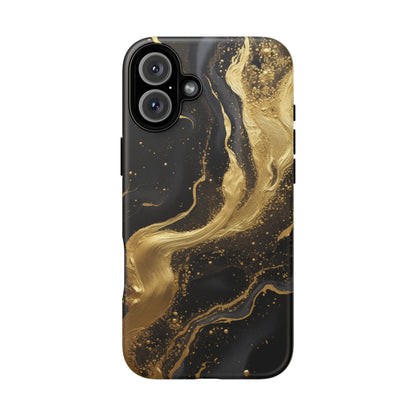 Golden Flow - Black &amp; Gold Marble Luxe Phone Case iPhone 16 Plus Matte