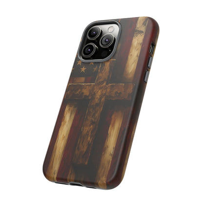 Forged in Faith Phone Case - Rustic Gold Cross &amp; American Flag | Patriotic Christian Case for iPhone, Samsung &amp; Pixel