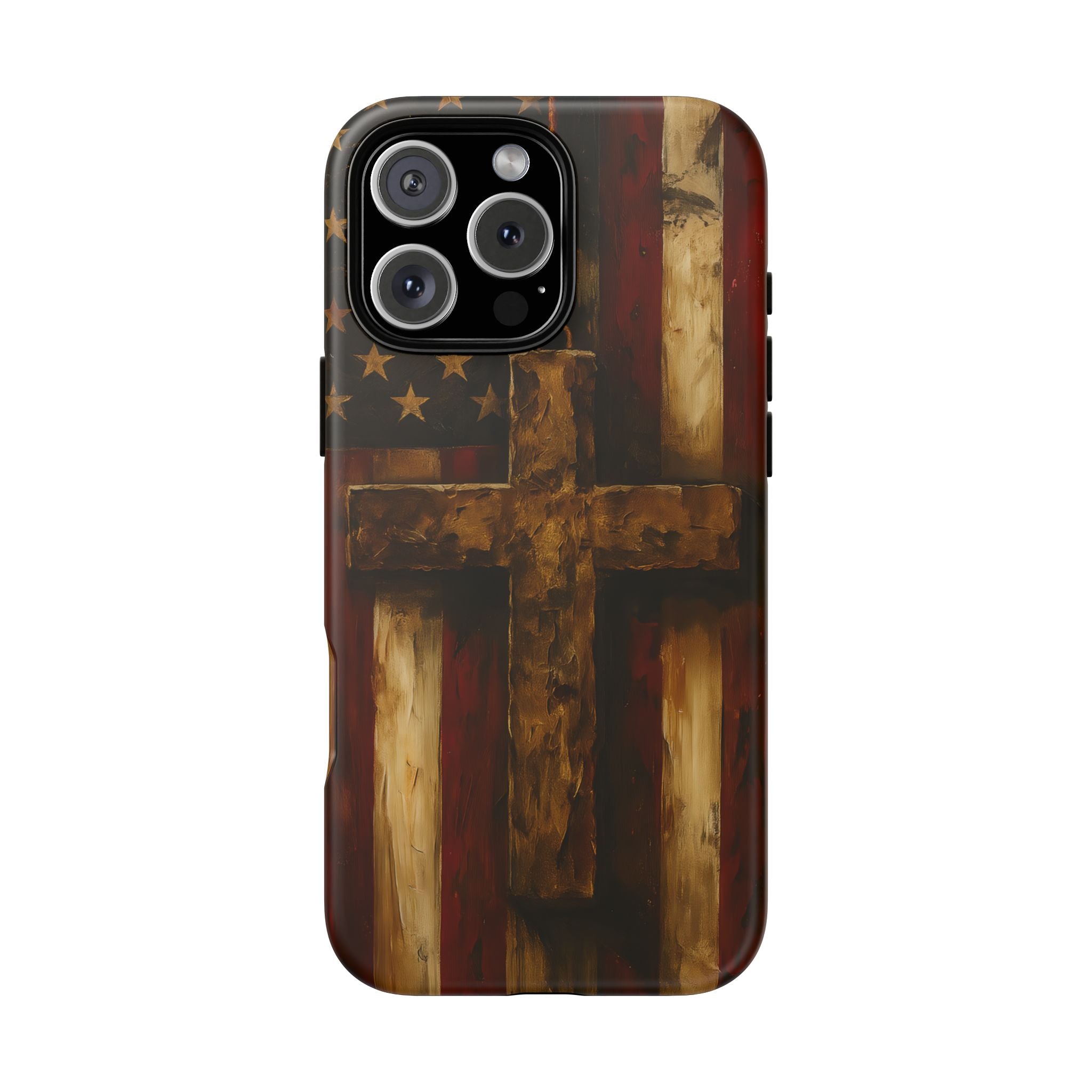 Forged in Faith Phone Case - Rustic Gold Cross &amp; American Flag | Patriotic Christian Case for iPhone, Samsung &amp; Pixel iPhone 16 Pro Max Matte