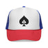 Ace of Spades Trucker Hat - Stylish Mesh Cap for Gamers, Outdoor Adventures & Festivals | Adjustable Snapback Blue Red One size