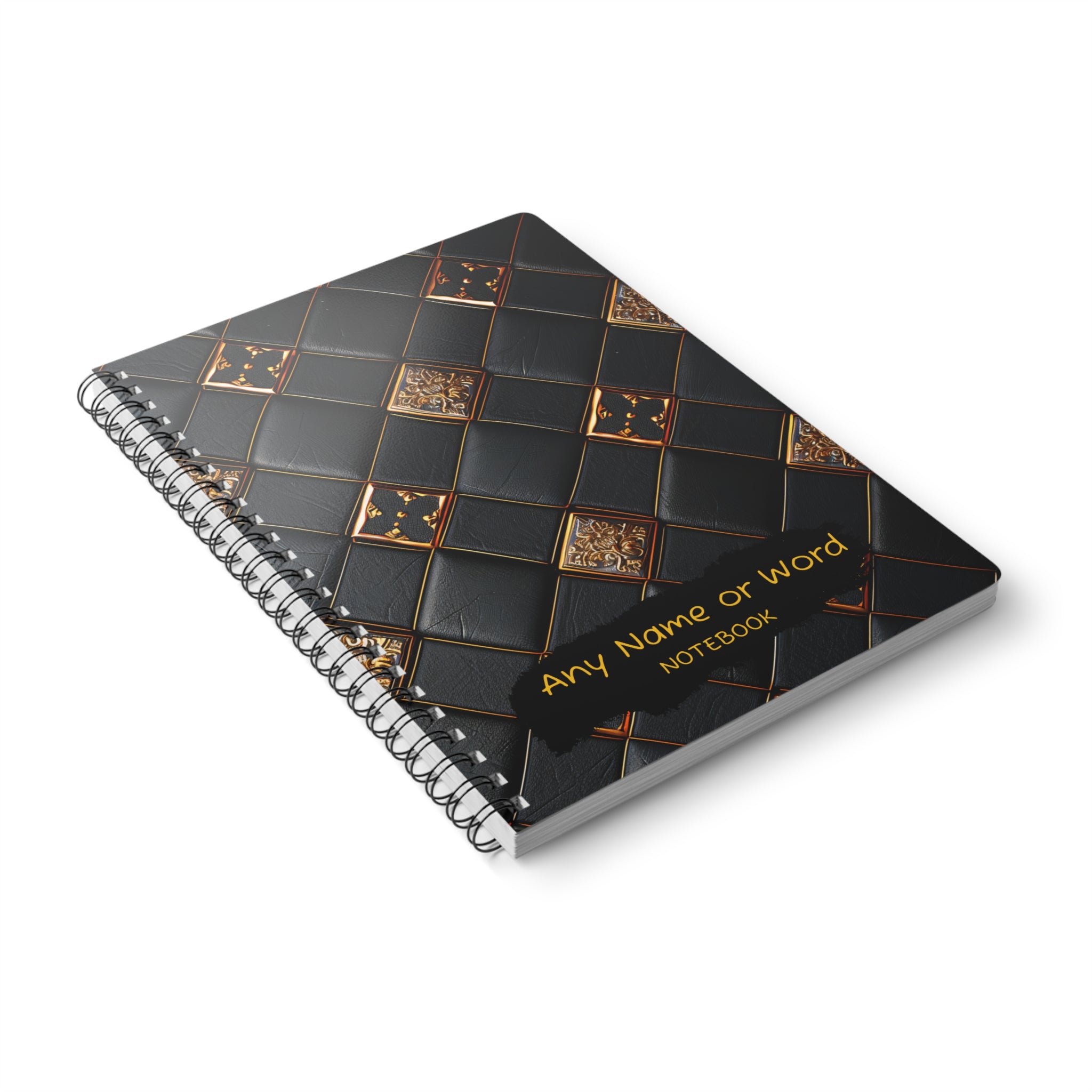 Personalised Luxury Black &amp; Gold Notebook | Elegant A5 Spiral Bound Journal | Sophisticated Leather-Inspired Design