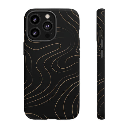 Noir Topograph - Black Minimalist Line Art Phone Case iPhone 13 Pro Matte