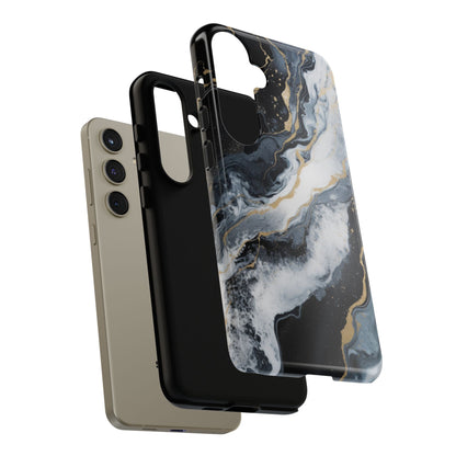 Celestial Marble Phone Case - Black &amp; Gold Swirl Design