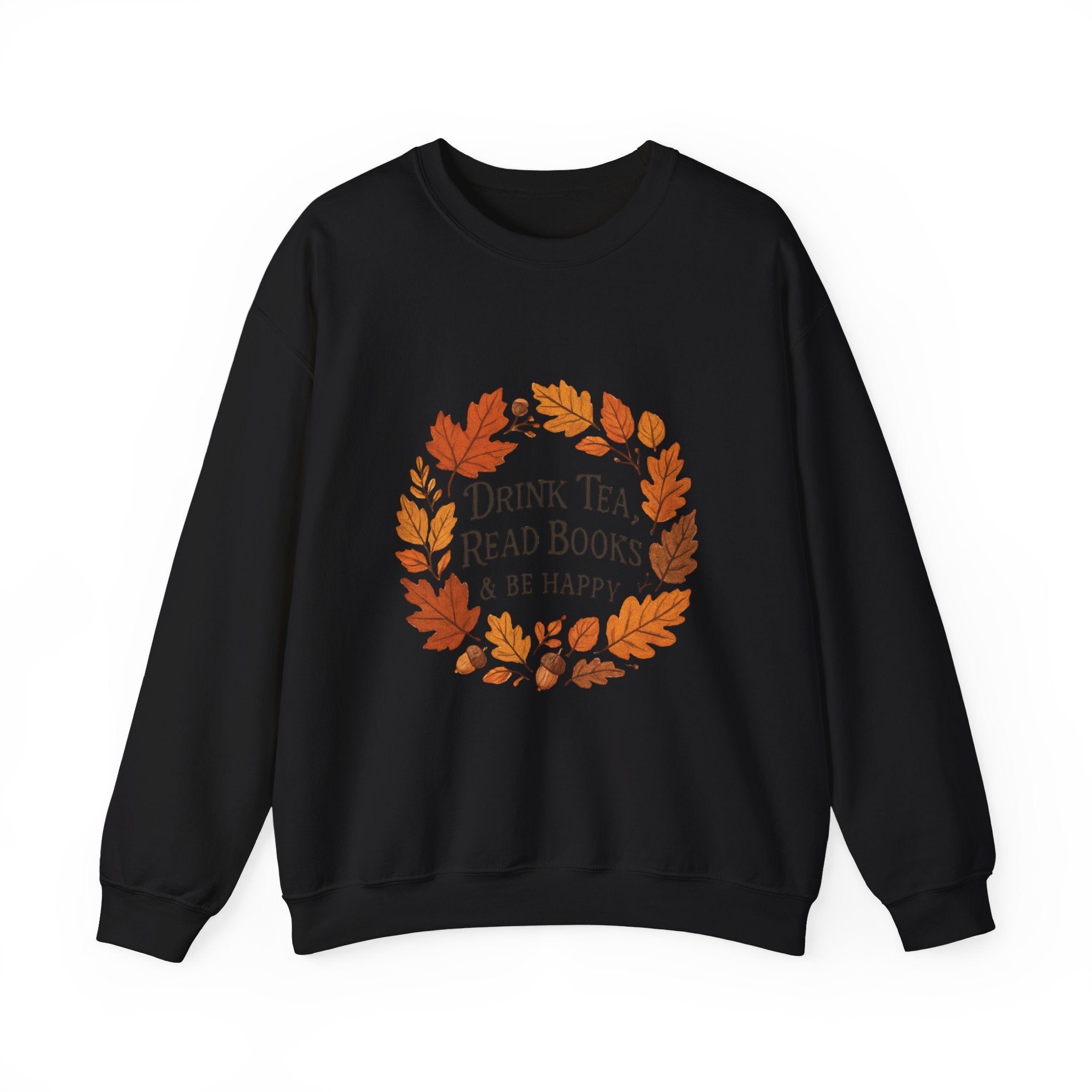 Cozy Book Lover Crewneck Sweatshirt - Fall Fashion Tea &amp; Books Apparel | Gift for Readers Black