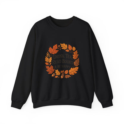 Cozy Book Lover Crewneck Sweatshirt - Fall Fashion Tea &amp; Books Apparel | Gift for Readers Black