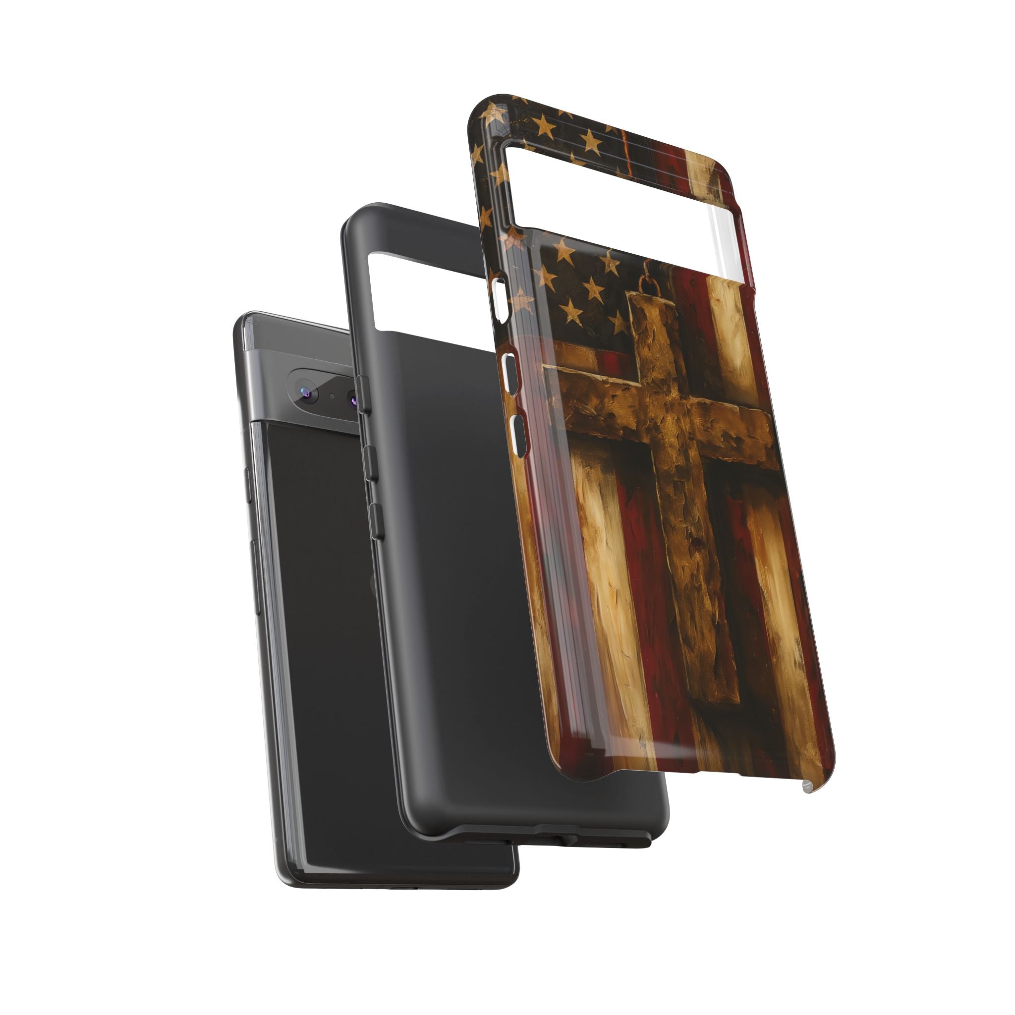 Forged in Faith Phone Case - Rustic Gold Cross &amp; American Flag | Patriotic Christian Case for iPhone, Samsung &amp; Pixel