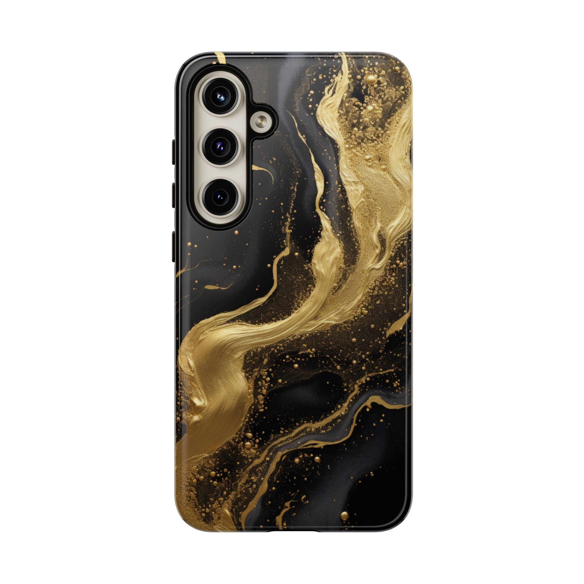 Golden Flow - Black &amp; Gold Marble Luxe Phone Case Samsung Galaxy S24 Plus Glossy