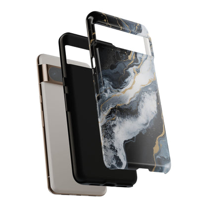 Celestial Marble Phone Case - Black &amp; Gold Swirl Design