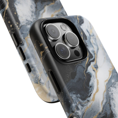 Celestial Marble Phone Case - Black &amp; Gold Swirl Design