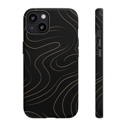 Noir Topograph - Black Minimalist Line Art Phone Case iPhone 13 Matte