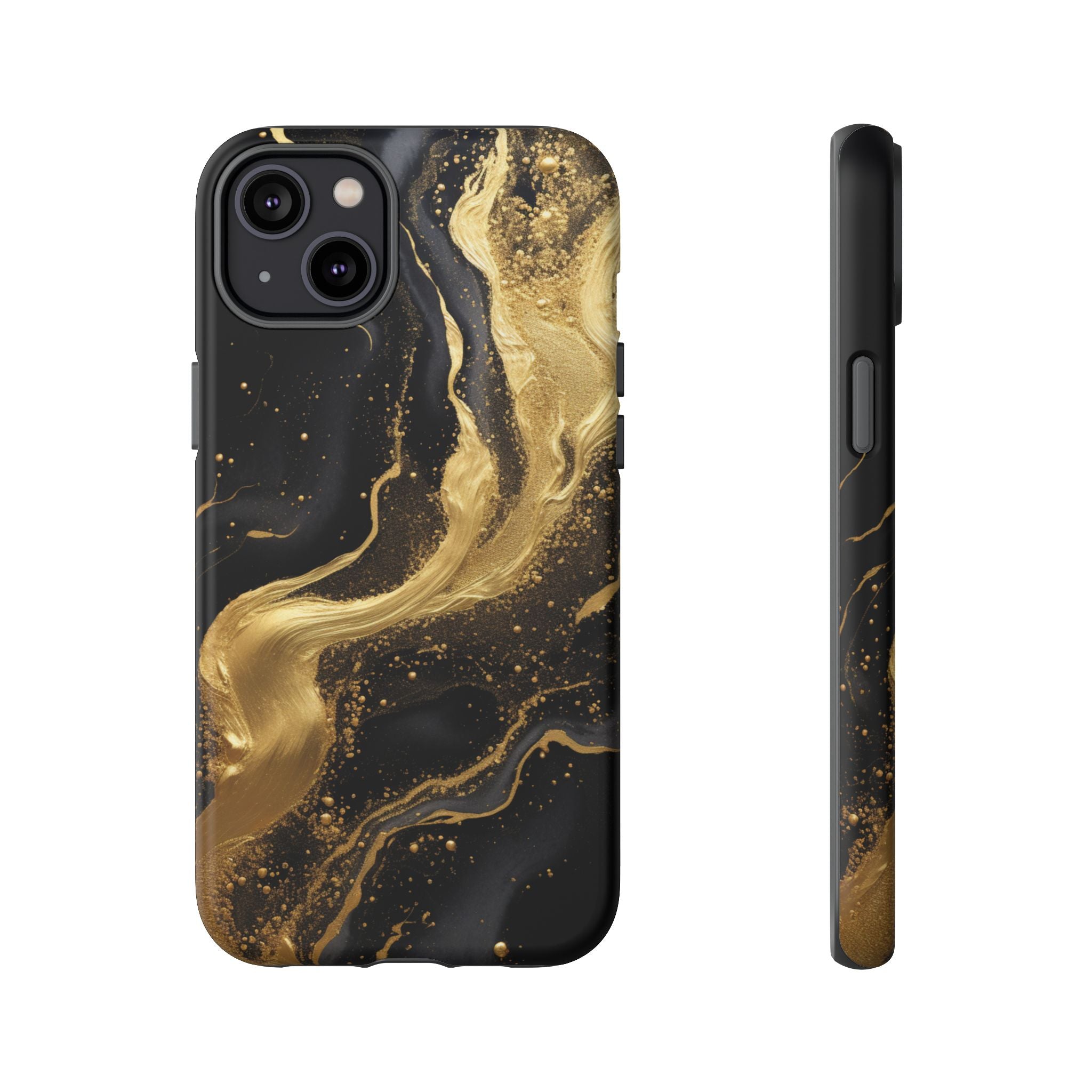 Golden Flow - Black &amp; Gold Marble Luxe Phone Case iPhone 14 Plus Matte