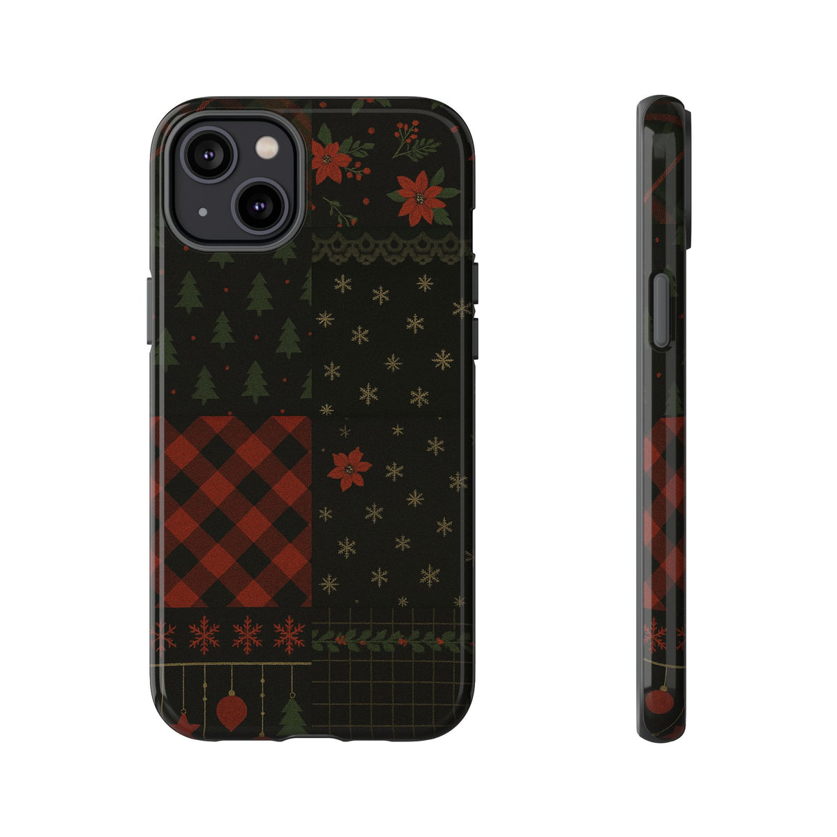 Black Festive Phone Case - Christmas Phone Cover - Tough Design iPhone 14 Plus Glossy