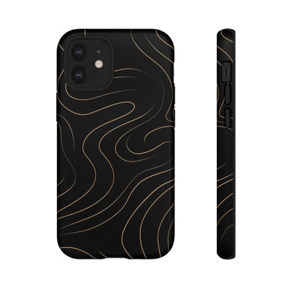 Noir Topograph - Black Minimalist Line Art Phone Case iPhone 12 Mini Matte