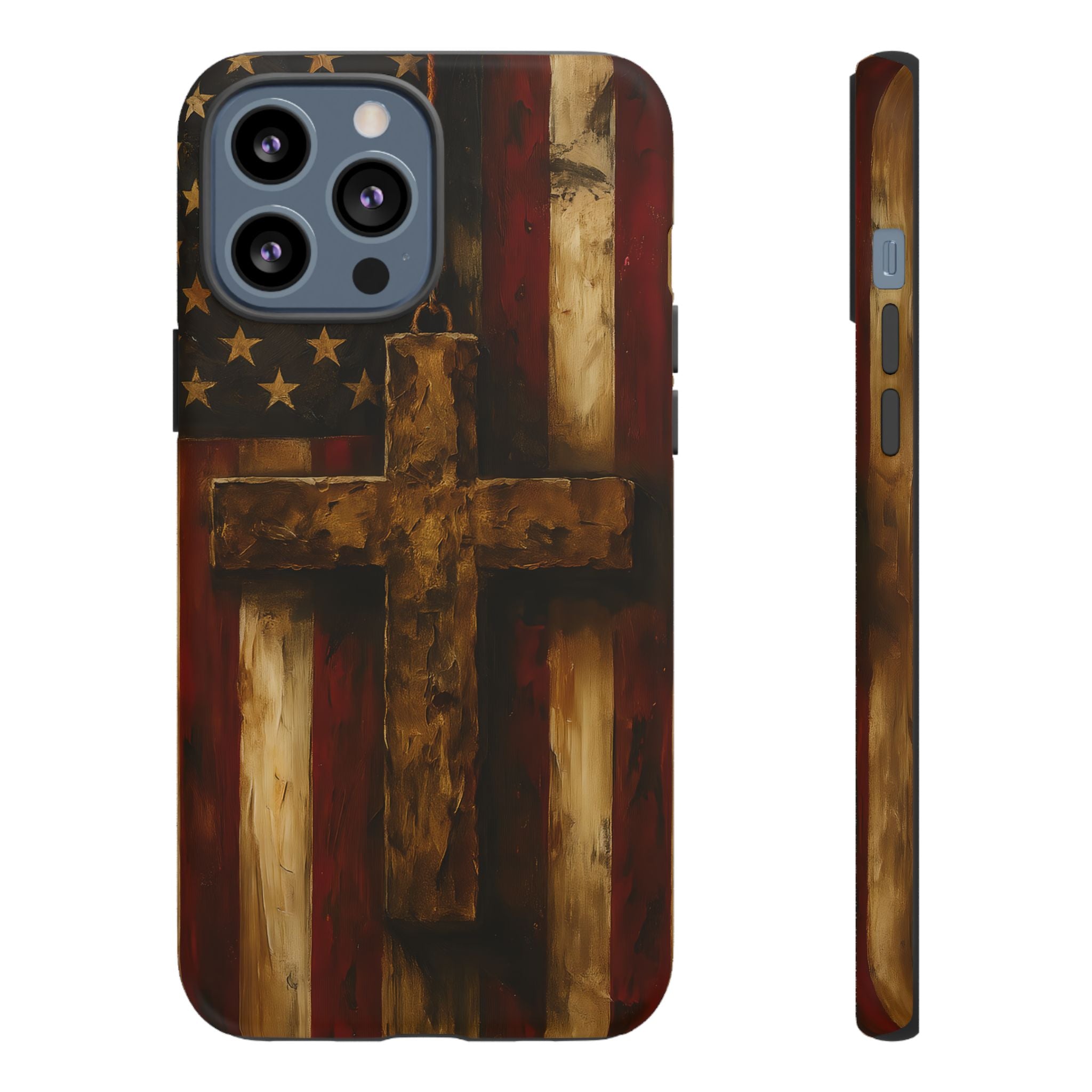 Forged in Faith Phone Case - Rustic Gold Cross &amp; American Flag | Patriotic Christian Case for iPhone, Samsung &amp; Pixel iPhone 13 Pro Max Matte