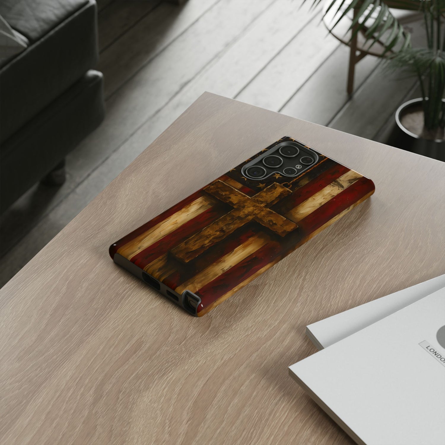 Forged in Faith Phone Case - Rustic Gold Cross &amp; American Flag | Patriotic Christian Case for iPhone, Samsung &amp; Pixel