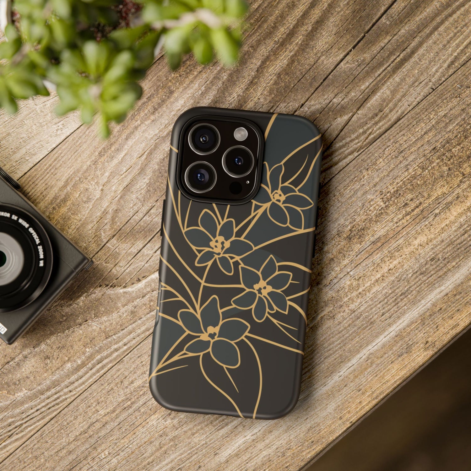 Golden Bloom - Elegant Floral Line Art Phone Case