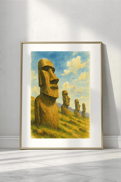 Moai Guardians: Easter Island Watercolor Art Print