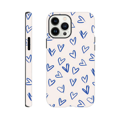 Blue Hearts Phone Case - Cute Minimalist Pattern for iPhone &amp; Samsung | Romantic Design Protection iPhone 13 Pro Max