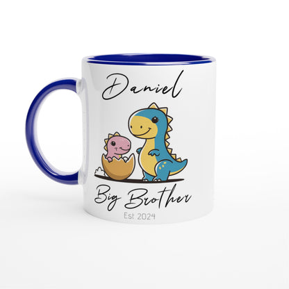 Personalized Dinosaur Big Brother Mug - Custom Name Printed Ceramic Cup | Pregnancy Announcement Gift 11oz Ceramic Blue