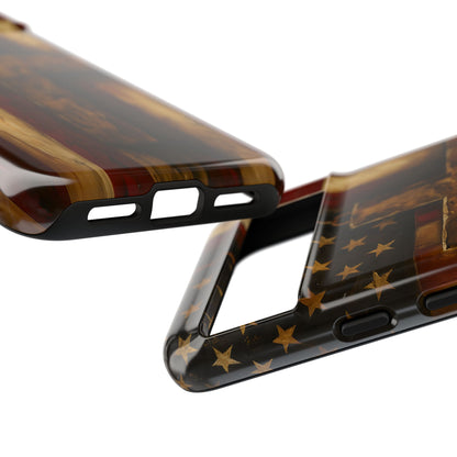 Forged in Faith Phone Case - Rustic Gold Cross &amp; American Flag | Patriotic Christian Case for iPhone, Samsung &amp; Pixel