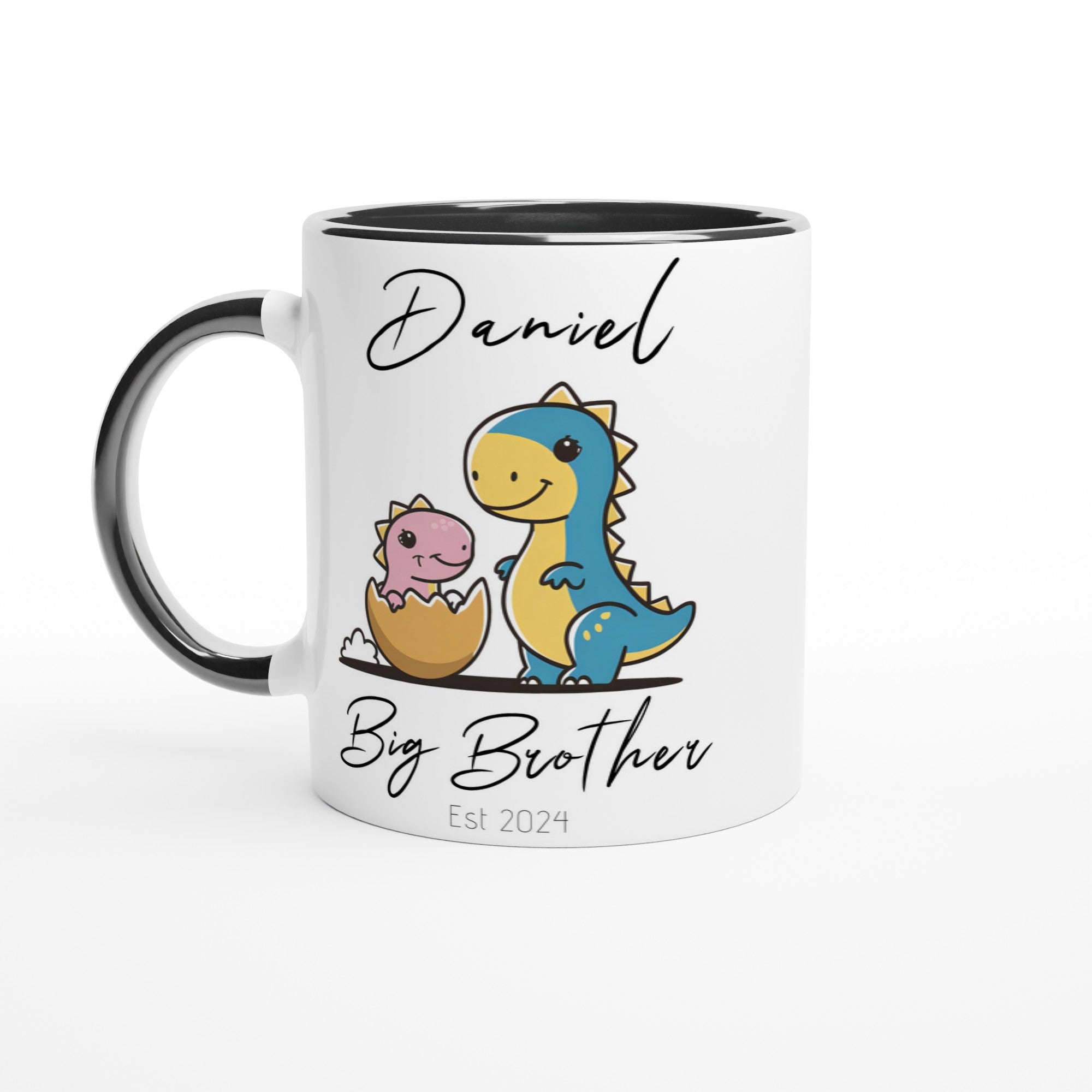 Personalized Dinosaur Big Brother Mug - Custom Name Printed Ceramic Cup | Pregnancy Announcement Gift 11oz Ceramic Black
