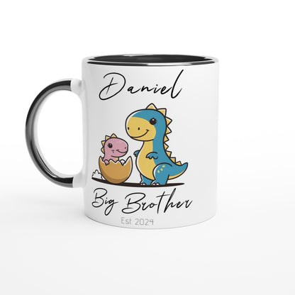 Personalized Dinosaur Big Brother Mug - Custom Name Printed Ceramic Cup | Pregnancy Announcement Gift 11oz Ceramic Black