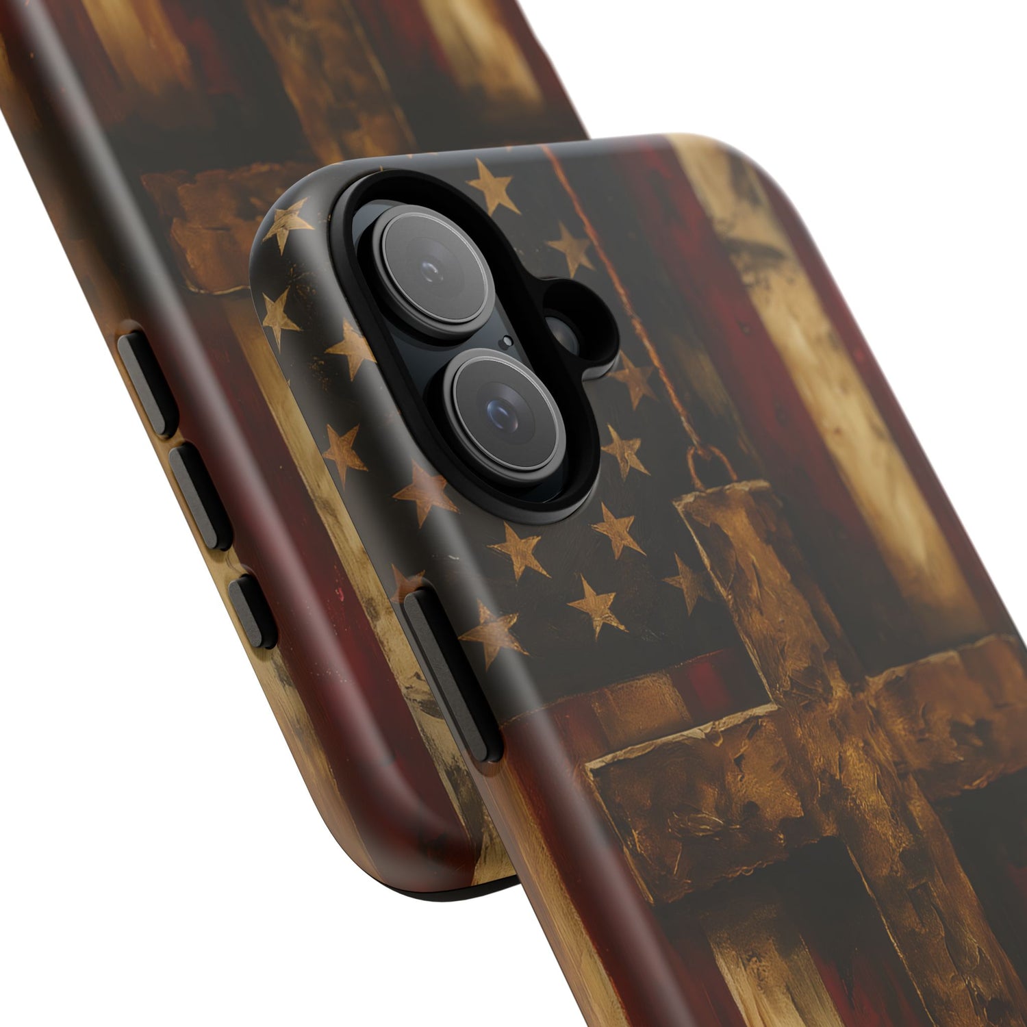 Forged in Faith Phone Case - Rustic Gold Cross &amp; American Flag | Patriotic Christian Case for iPhone, Samsung &amp; Pixel