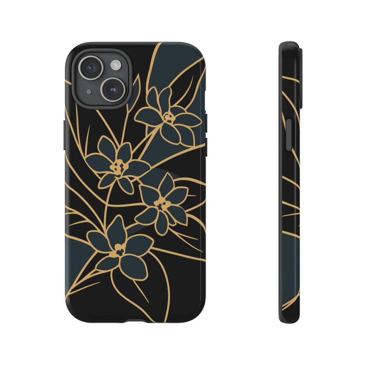 Golden Bloom - Elegant Floral Line Art Phone Case iPhone 15 Plus Glossy