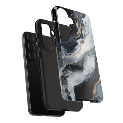 Celestial Marble Phone Case - Black &amp; Gold Swirl Design