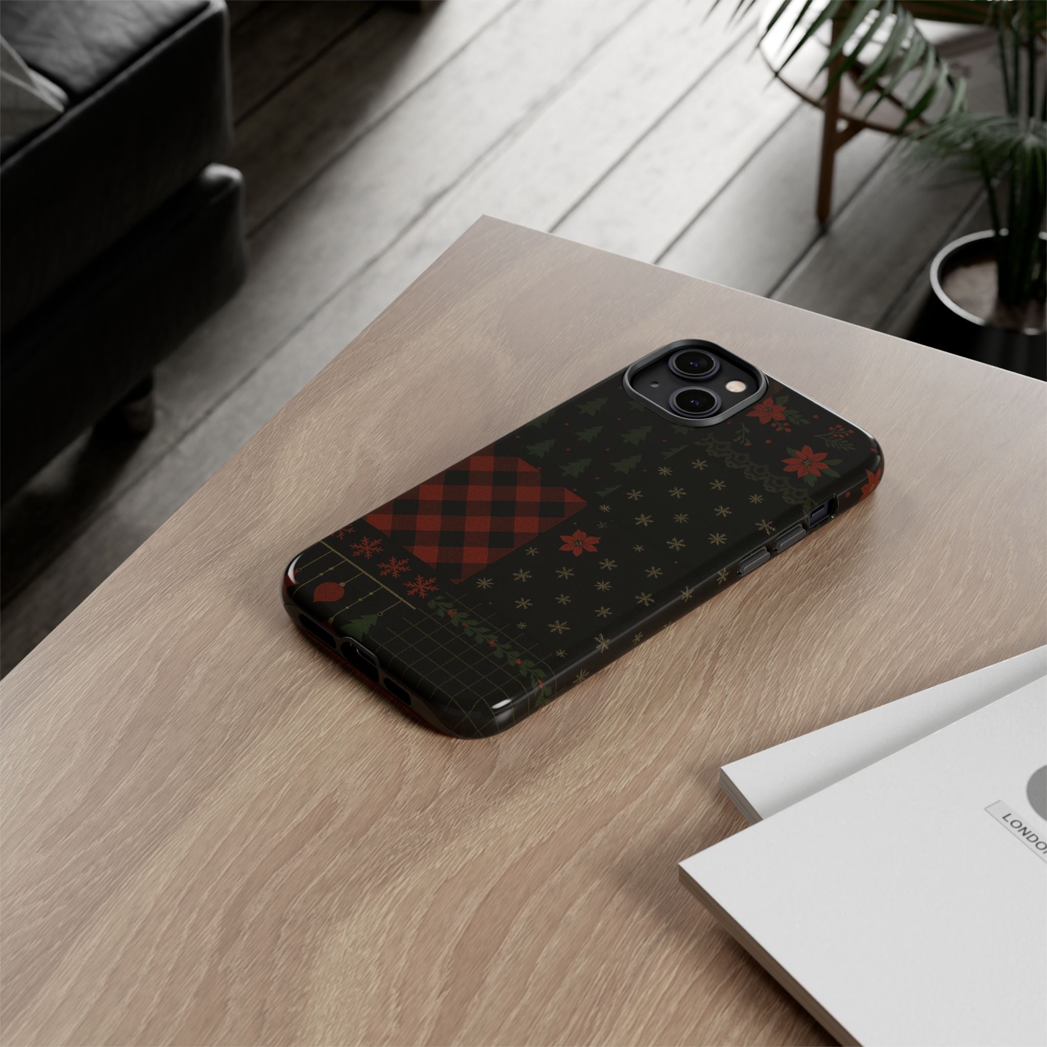 Black Festive Phone Case - Christmas Phone Cover - Tough Design